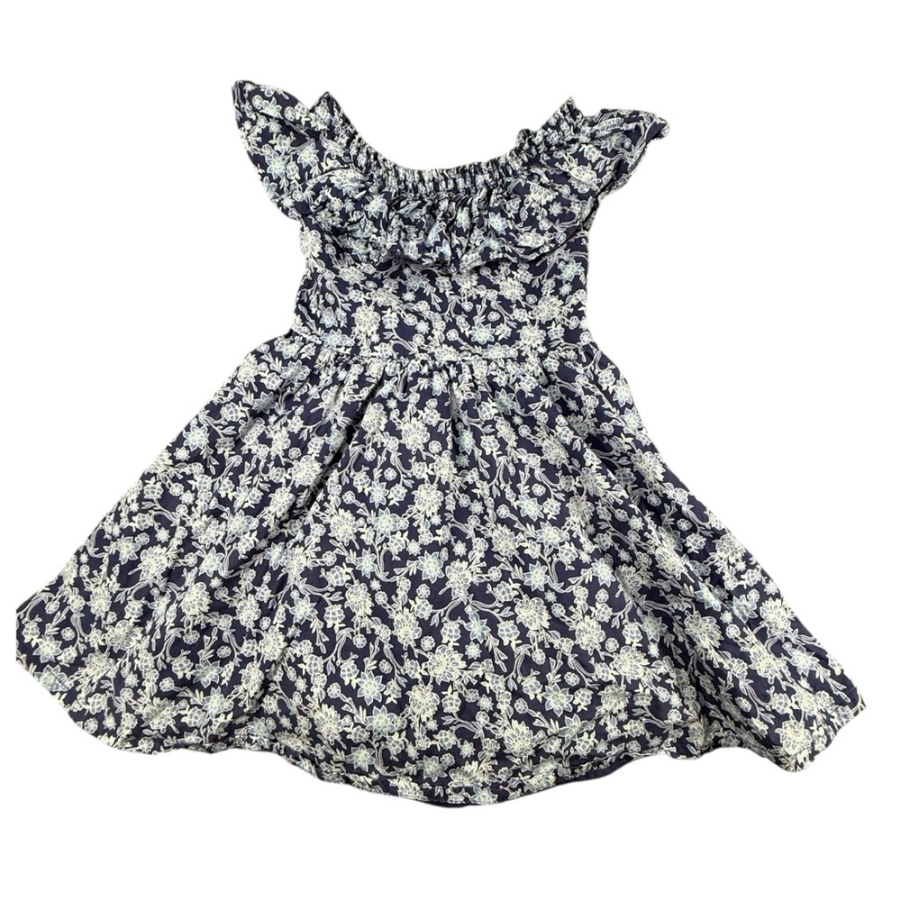 btween Navy Blue Floral Dress with Lace Trim Girls' Size 6  Smocked Ruffle